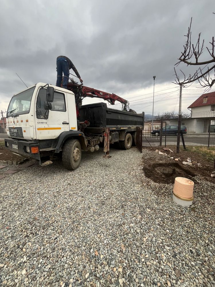 Transport pamant , nisip lemne ,moloz incarcare cu macara24t