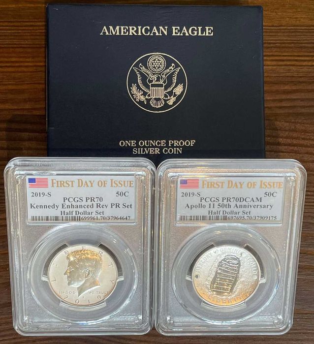 Lot monede America - 2019 Apollo II 50 / 2008 Silver Eagle