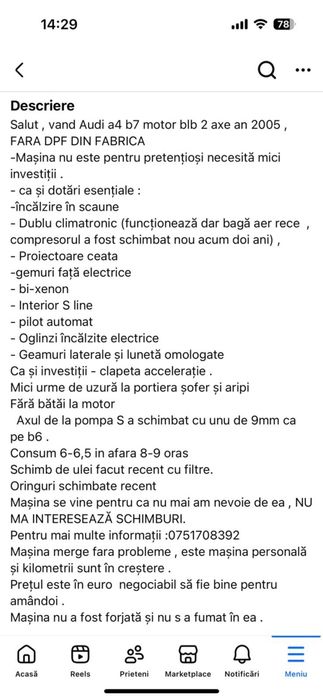 Vând Audi a4 B7 an 2005 140 cai