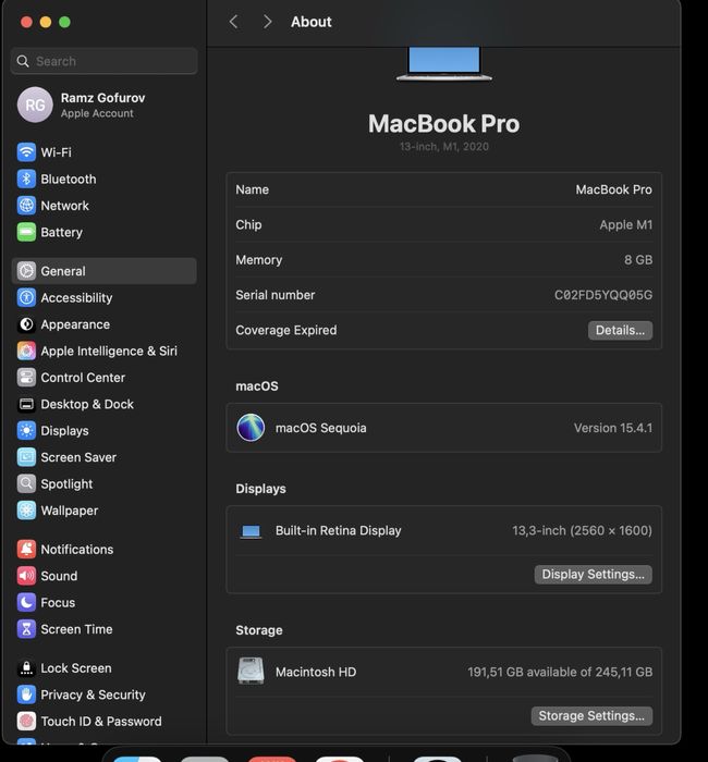 Macbook Pro M1 256gb SSD+Magic Mouse 95% 70Sikil