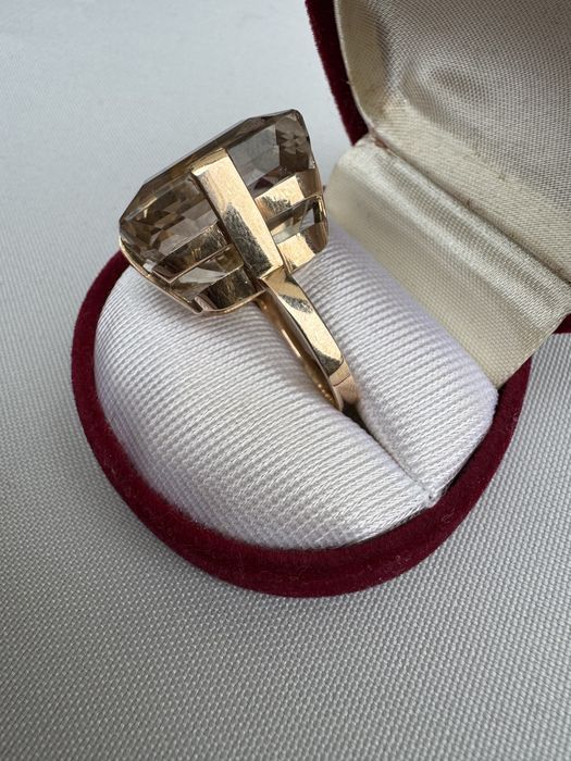 Inel aur 14 k si cuart fumuriu