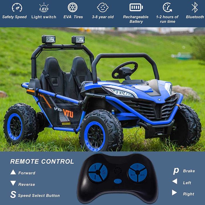 UTV electric Kinderauto Dune-Buggy 300W 24V 10Ah, cu roti moi, blue