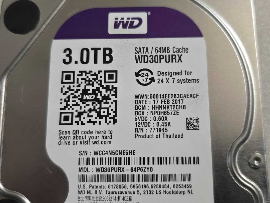 Hard disk desktop Western Digital Purple 3.5 3TB 64MB SATA3 (WD30PURX)