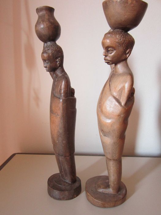 cadou rar Mama Tata si copiii sculptura lemn,arta africana vintage