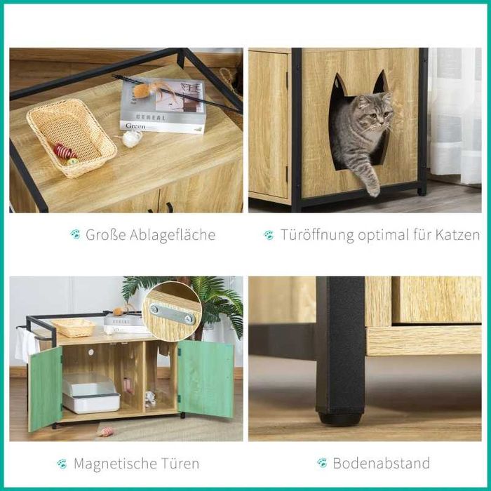 PawHut Шкаф за котки за котешка тоалетна, странична маса