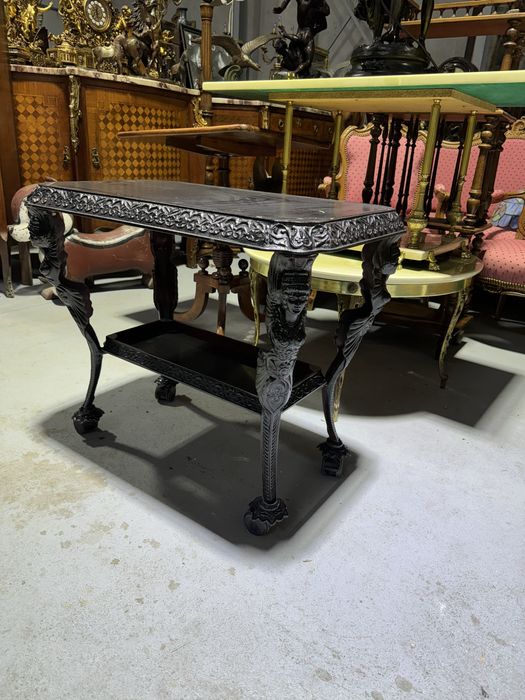 Gheridon empire din metal cu blat de lemn