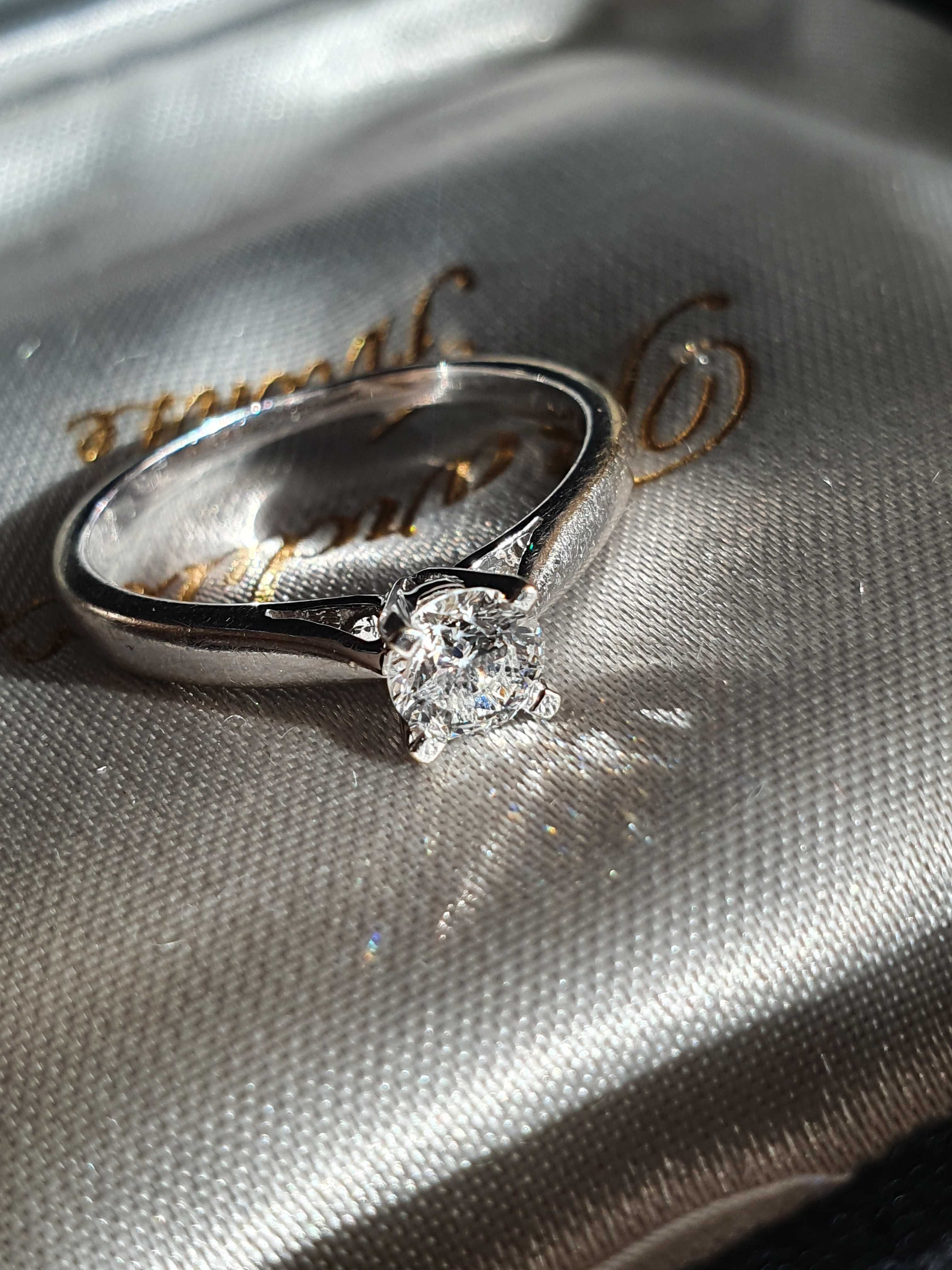 Inel antic vintage logodna aur alb 18k cu diamant natural 0,5ct