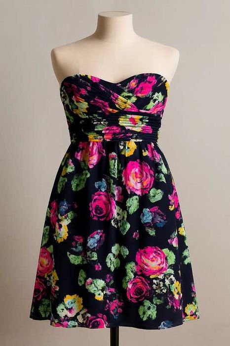 Rochie Stockh LM strapless neagră florală, mărime 36/S