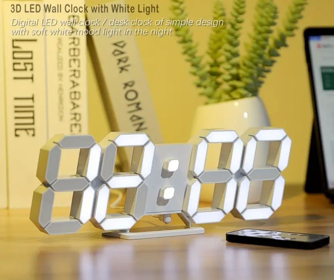3D LED дигитален стенен часовник, дистанционно, температура, аларма
