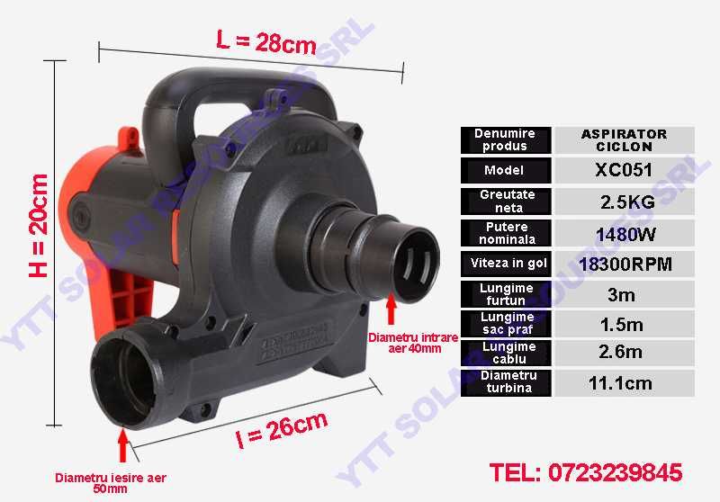 Aspirator industrial masini canelat, carotat 1480W, 6 viteze TR GRATIS
