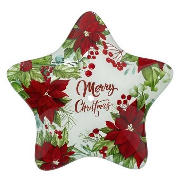 Поднос Mercado Trade, 2 нива, "Весела Коледа", Стъкло