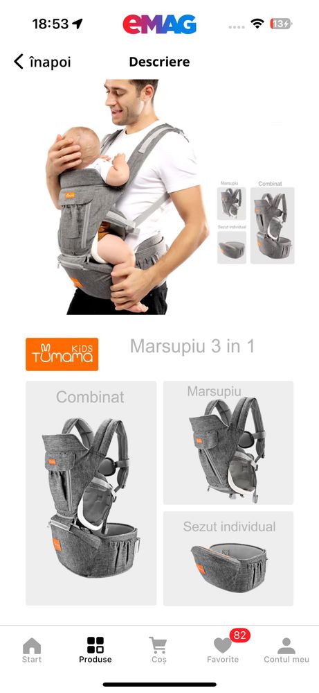Marsupiu ergonomic pentru bebelusi - Tumama