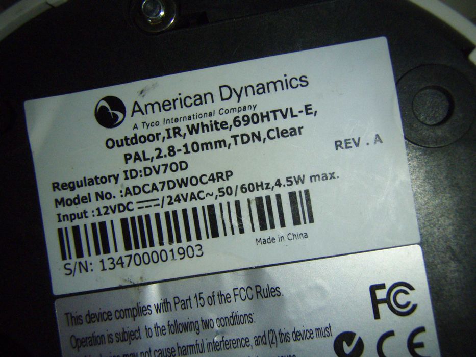 Camera supraveghere CCTV Dome American Dynamics ADCA7DWOC4RP, 700 TVL