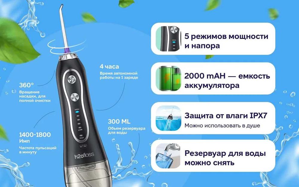 Ирригатор для полости рта портативный для зубов h2ofloss