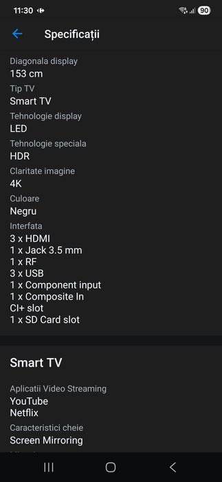 Vand Televizor LED Smart Sharp, 153 cm ,60",4K Ultra HD(lumina defect)