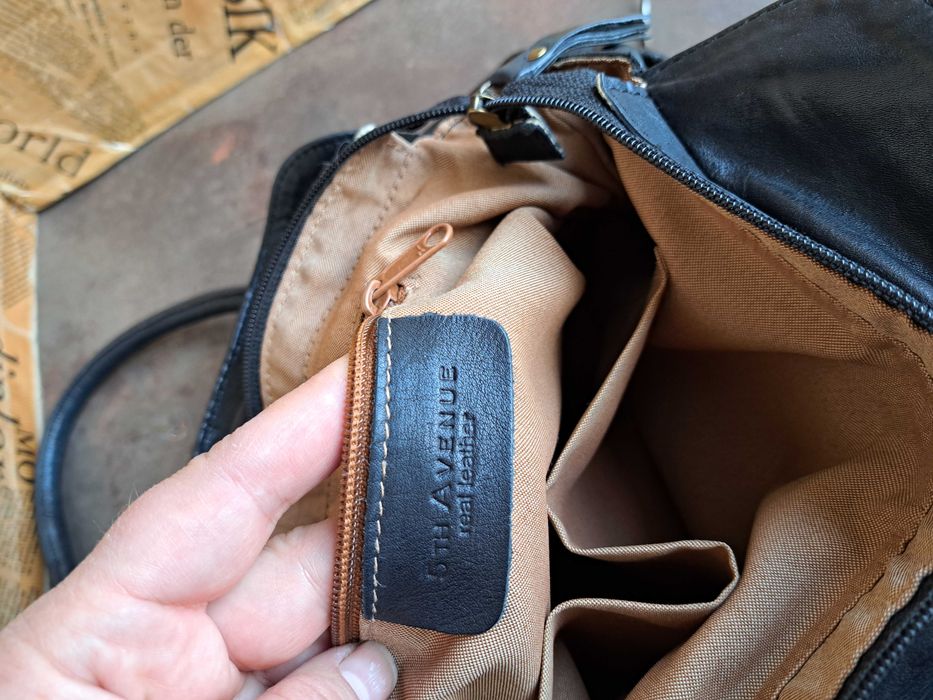 дамска чанта,черна кожена торба 5th Avenue-естествена кожа,