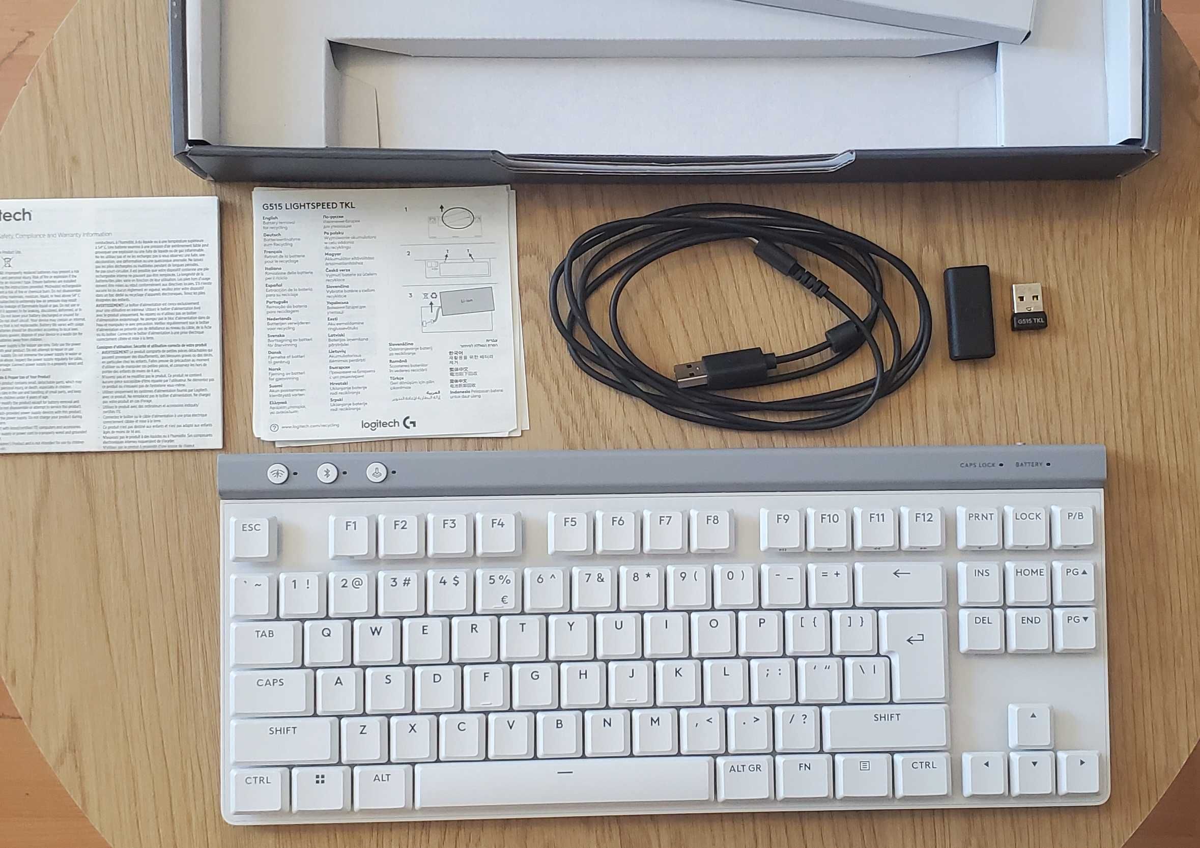Клавиатура: Logitech G515 Lightspeed TKL, Wireless Tactile - Бяла