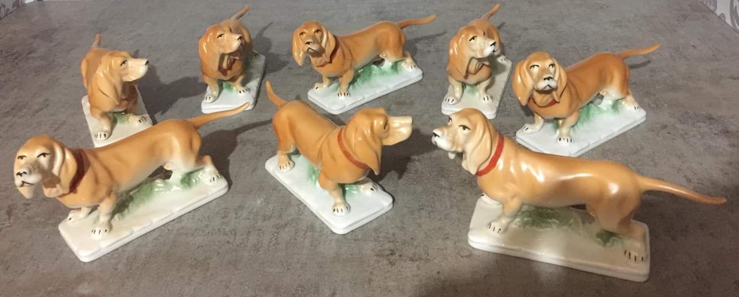 Statuetă Figurină Bibelou Porțelan Arpo " Patrocle Teckel Dachshund "