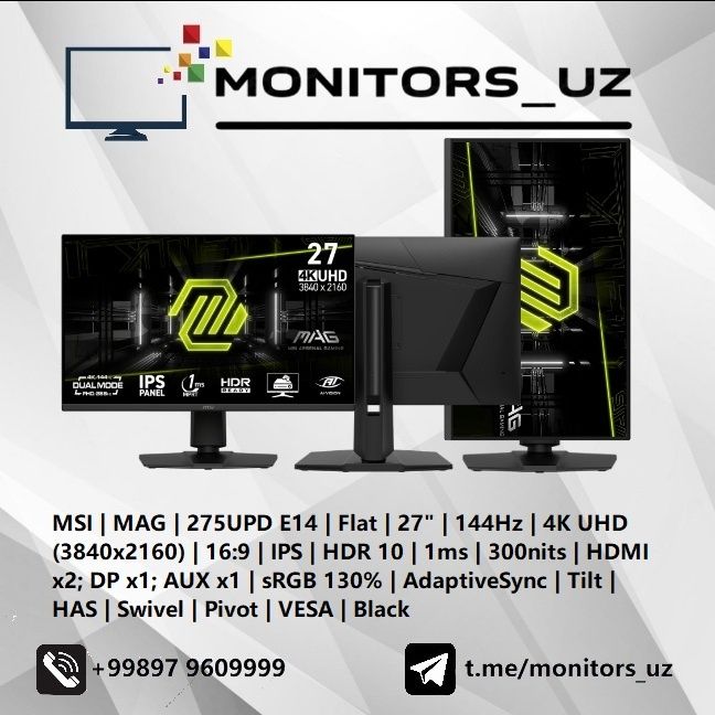 [NEW] монитор MSI 275UPD IPS 4K 144Hz