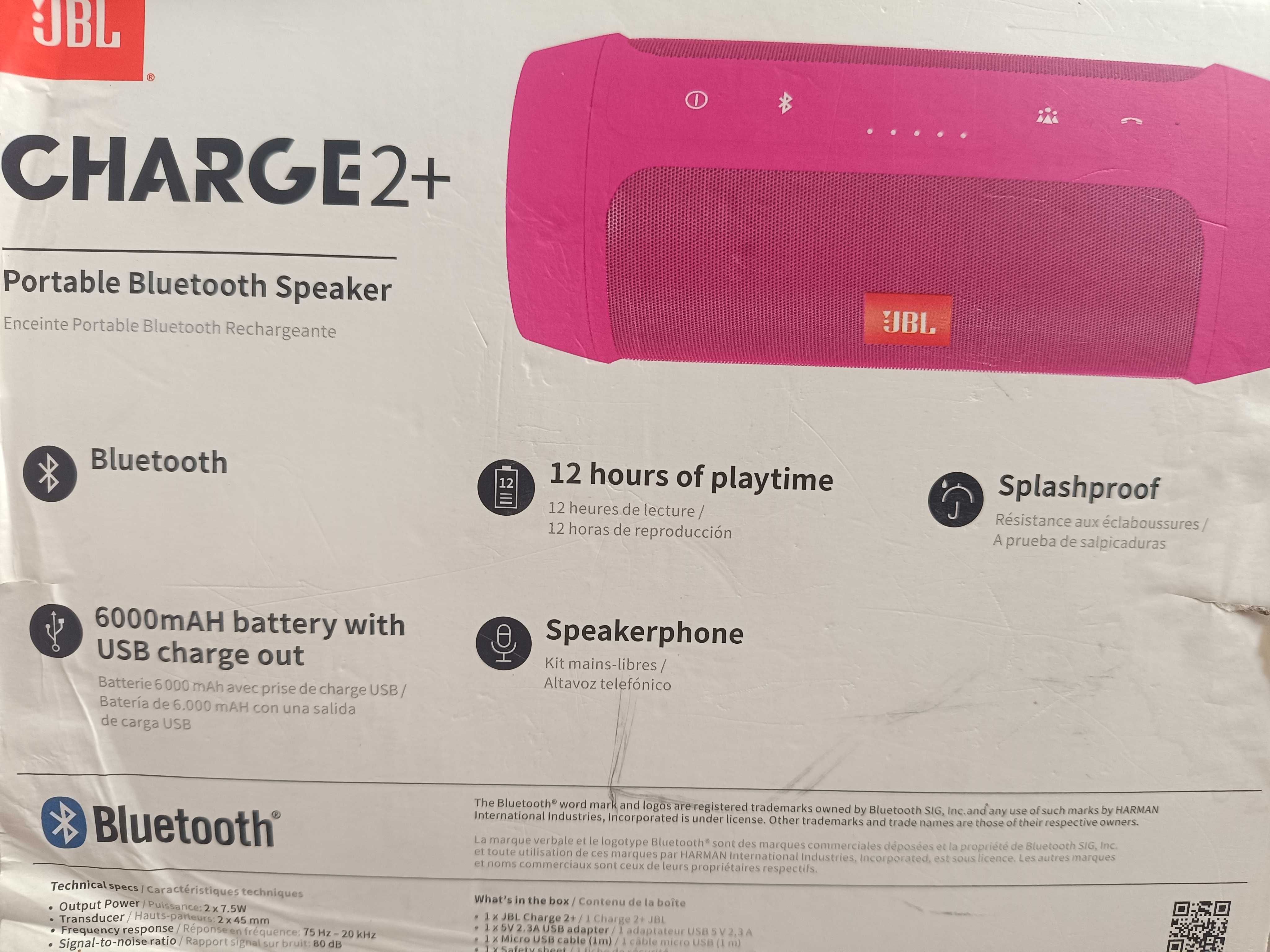 тонколона JBL Charge 2 Plus, безжичен, устойчив на пръски, 5 W,