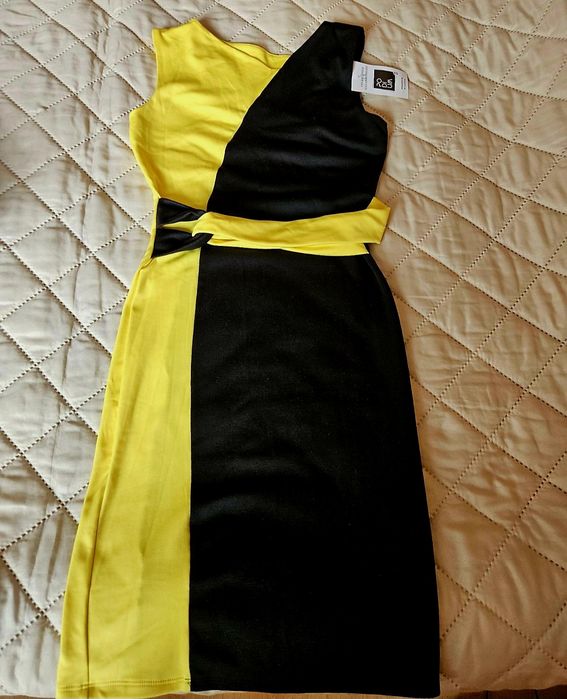Рокля по тялото черно/жълта