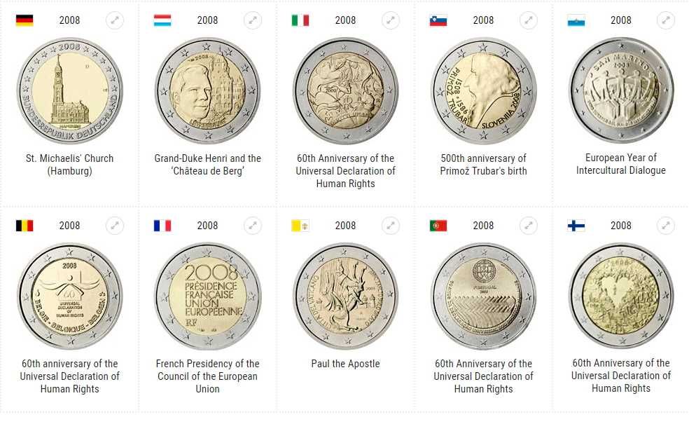 Сет 2 евро монети (възпоменателни) 2004-2011 / 2 Euro Coins