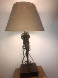 Veioza,lampa veche metalica englezeasca cu suport din lemn masiv