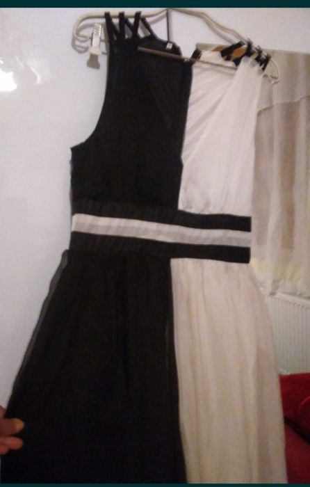 Rochie lungă elegantă alb negru mar L