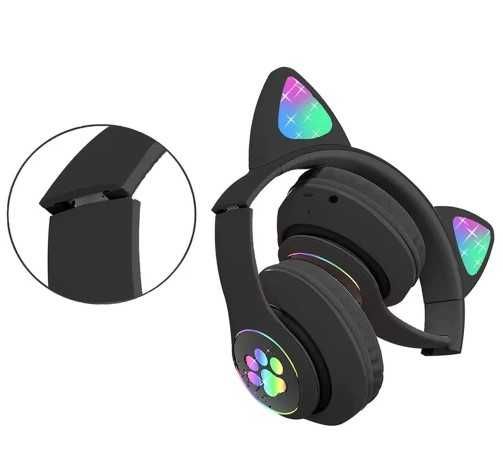Безжични блутут светещи слушалки котешки уши