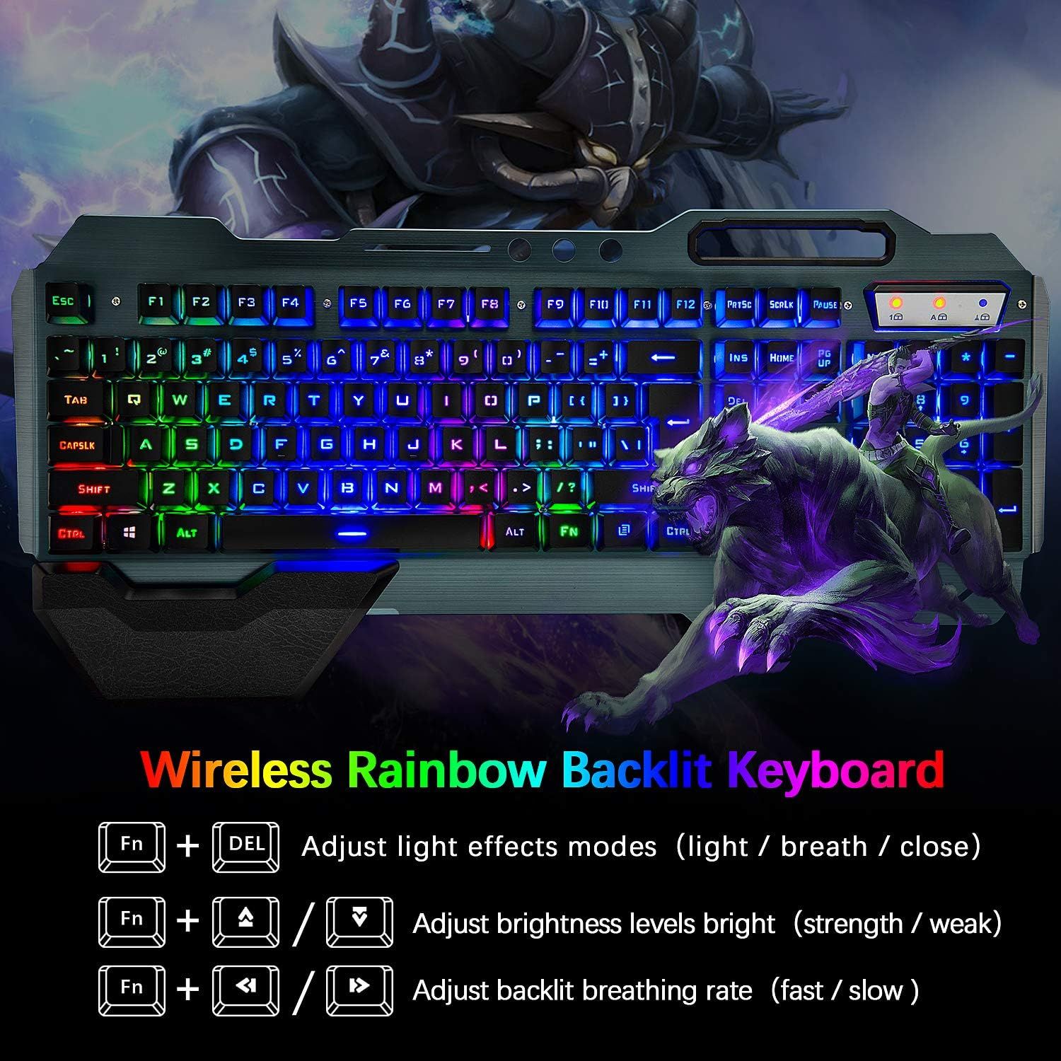 Tastatura gaming RGB wireless, membrana, panou din metal, Negociabil