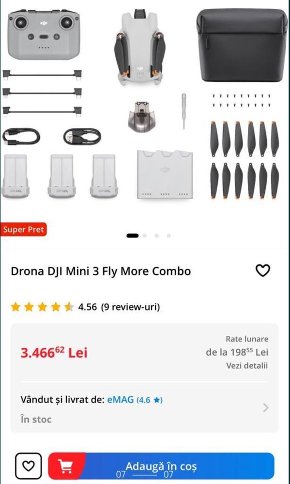 Drona DJI Mini 3 Fly More Combo Autentică Nouă Sigilată