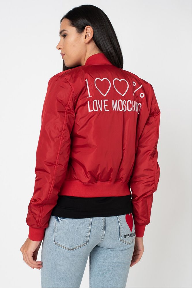 Love Moschino  Бомбър яке с бродирано лого на гърба, Червен, S