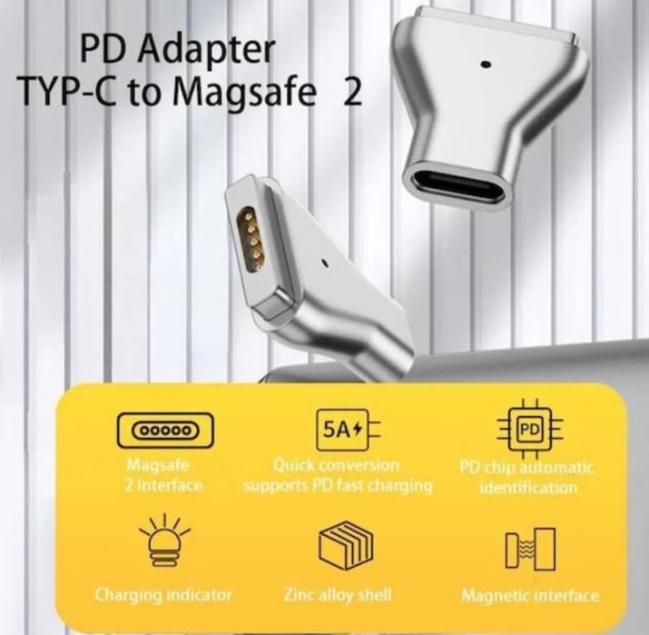 Adaptor USB-C - Magsafe 2 magnetic metalic pentru MacBook Air/Pro