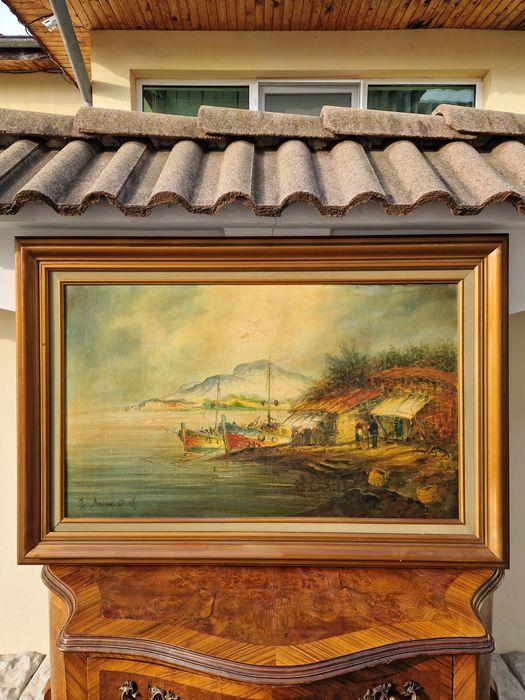 Уникална огромна антикварна майсторска картина масло върху платно