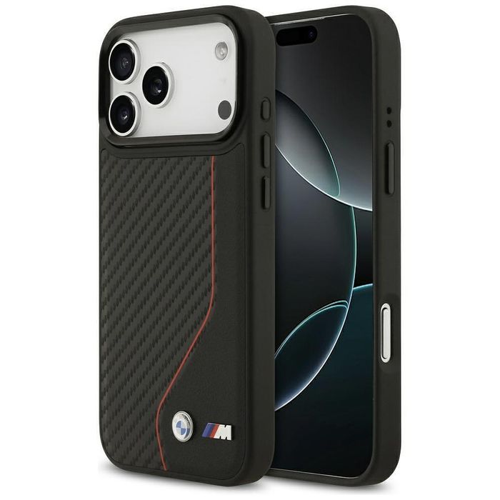 Case bmw m carbon line & logo magsafe for iphone 17 pro max red