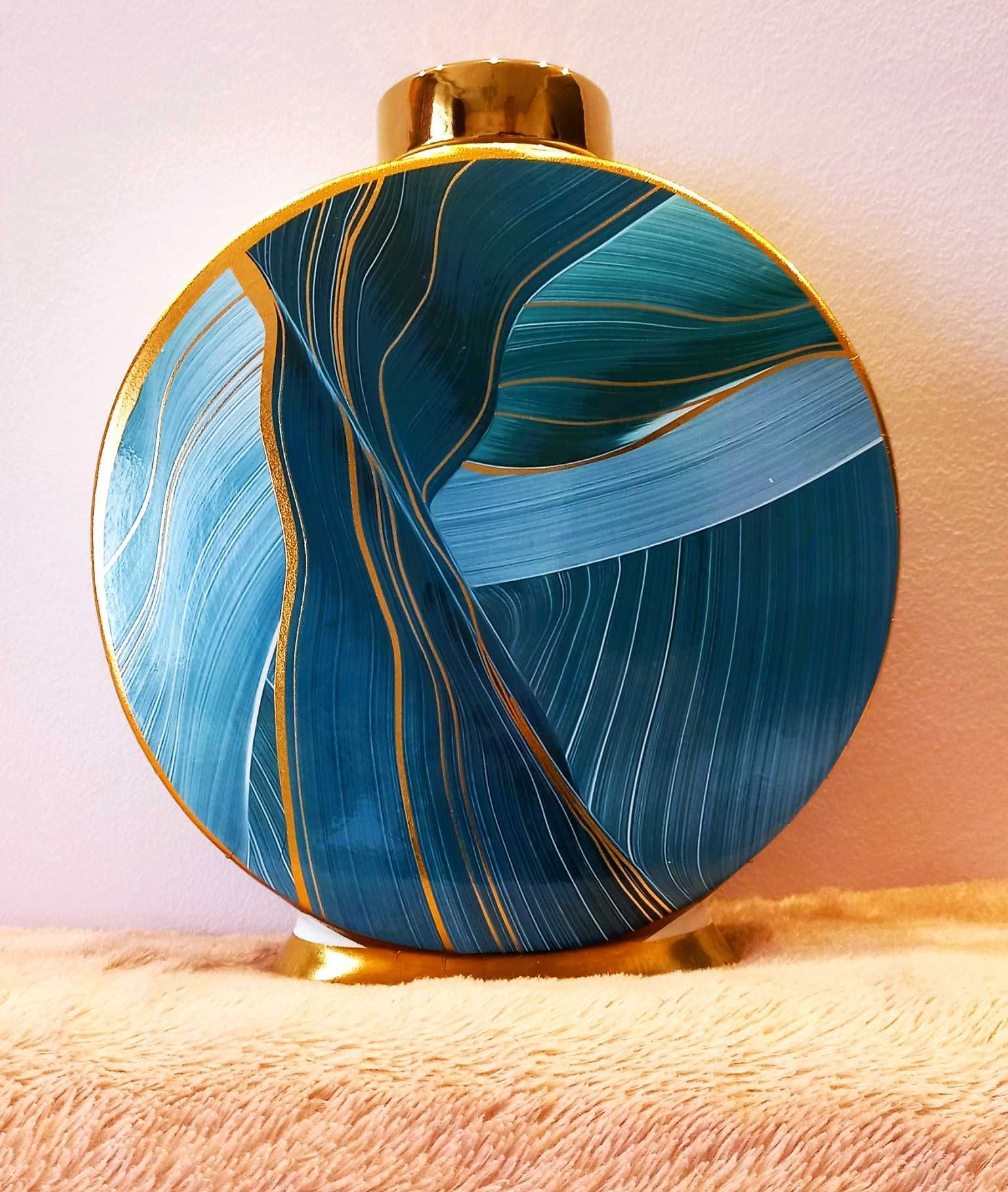 Vaza Ceramica Decorativa Stil Baroc, Rotunda, Albastru Turcoaz