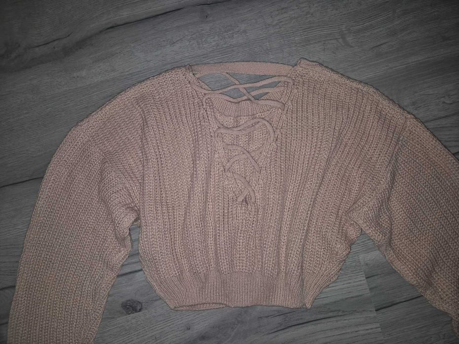 Pulover dama crop S roz prăfuit