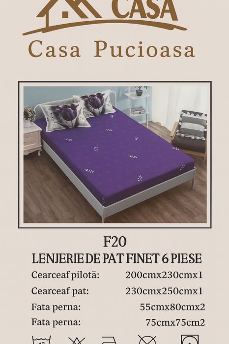 Lenjerie de pat ,Bumbac Finet 6 piese ,Casa Pucioasa