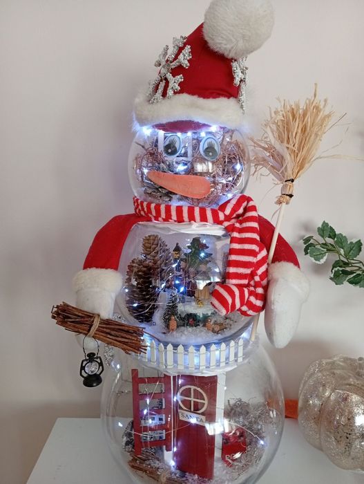 Светеща коледна украса.Коледна къщичка, снежен човек,свещник