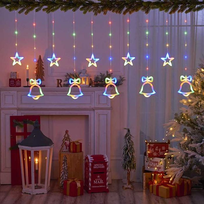Коледни лампички LED завеса 3.5м х 1м камбанки х 18см 200 диода