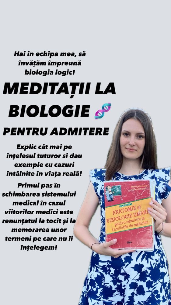 Meditații la biologie pentru admitere 50 de lei,prima ședință gratuita