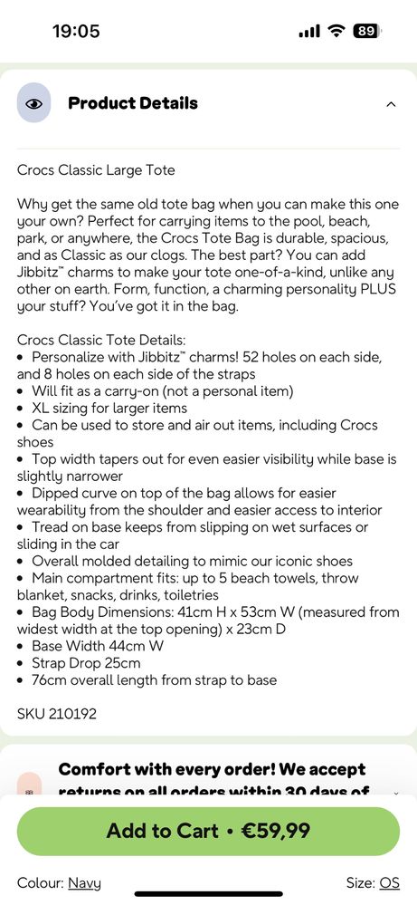 НОВА Плажна чанта CROCS classic large tote