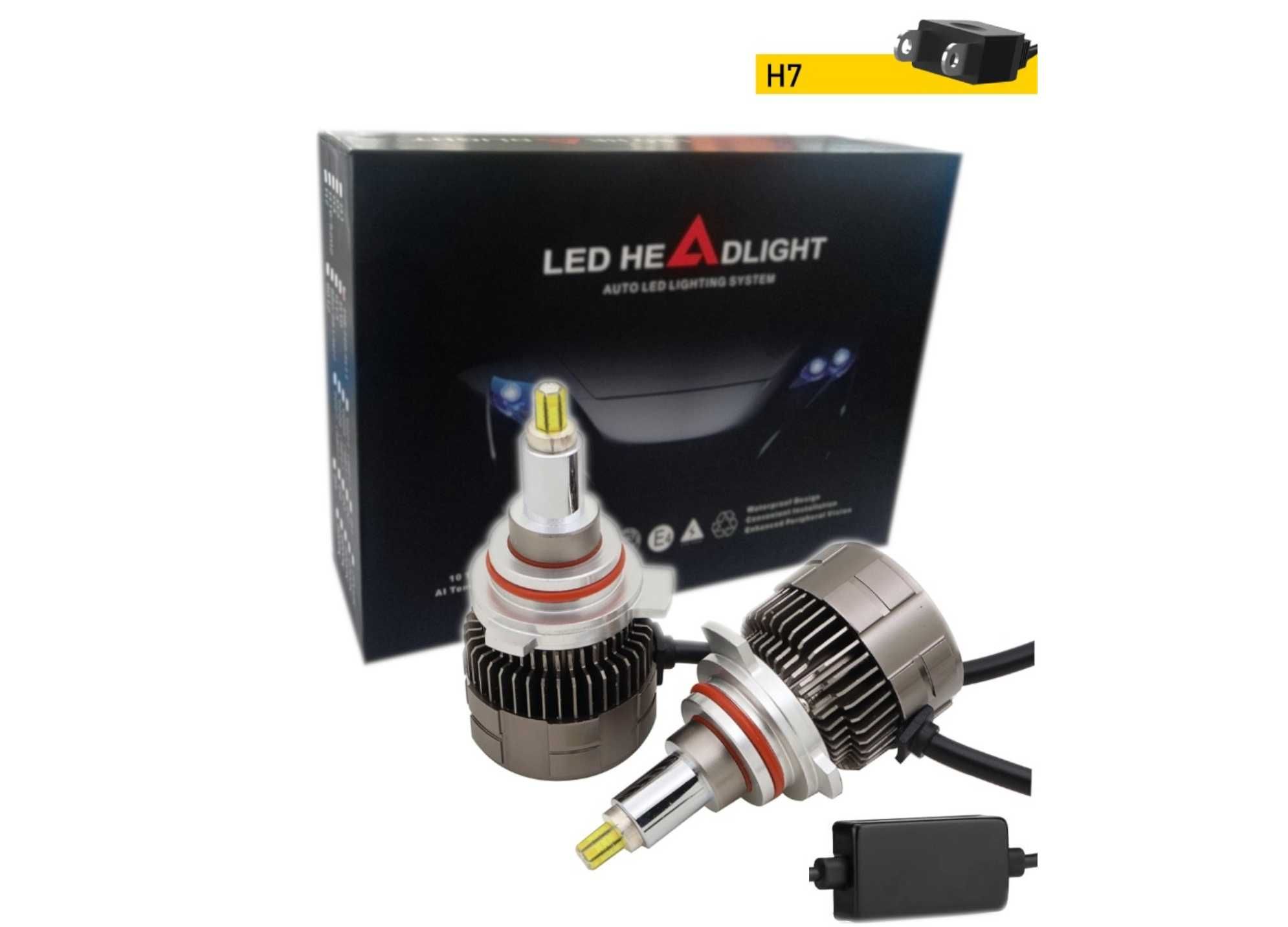 Комплект 360° CSP LED крушки за фар H7 100W 20000lm Canbus без грешки
