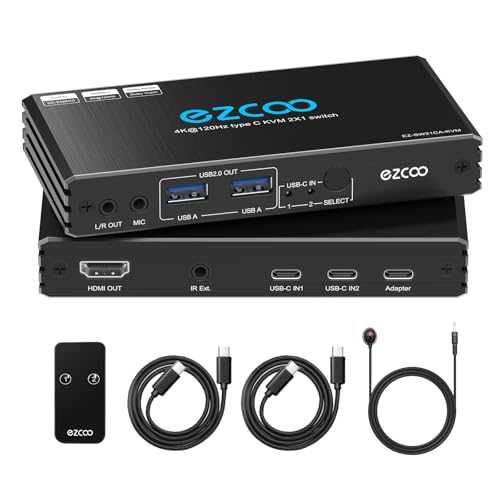 Нов KVM Превключвател 2 Лаптопа 1 Монитор 4K 120Hz USB-C HDMI 2.1
