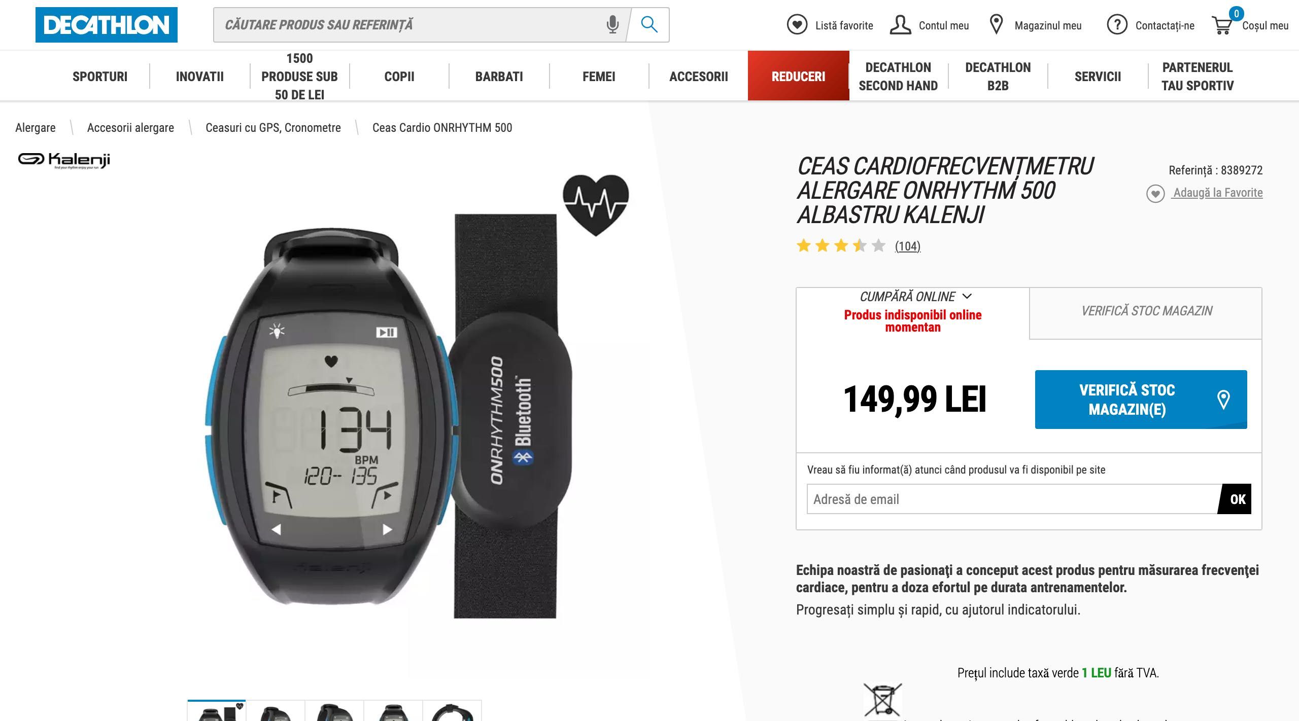 Ceas Kalenji Cardiofrecventmentru alergare Onrhythm 500