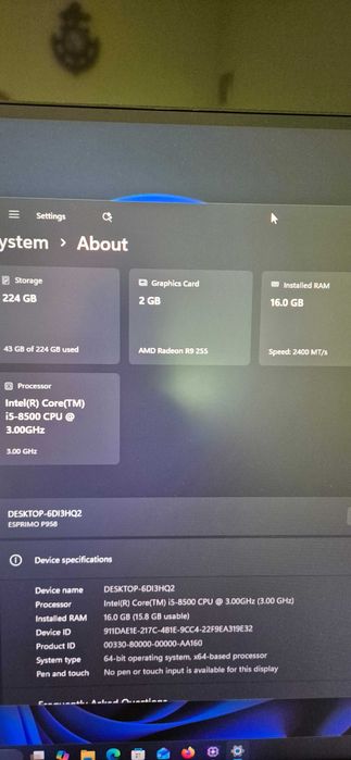 Unitate pc i5 8500 16gb ddr4 ssd M2 240GB VIDEO R9 255 2gb DDR5