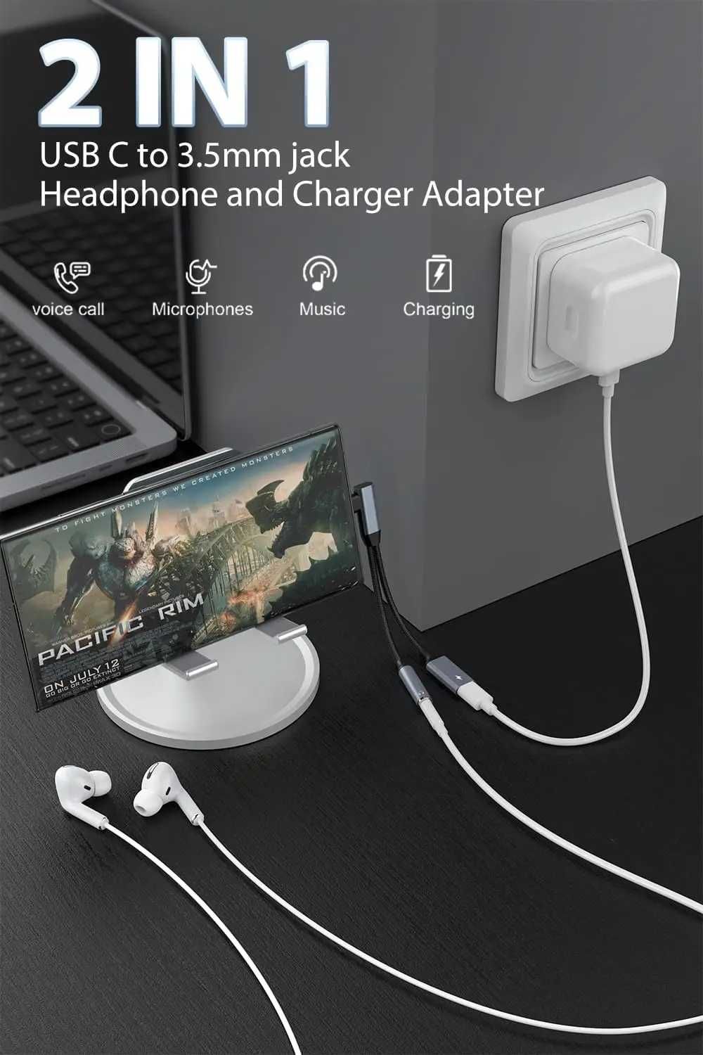 Adaptor casti USB type C la casti jack 3.5 mm HI Res DAC 32bits/384kHz