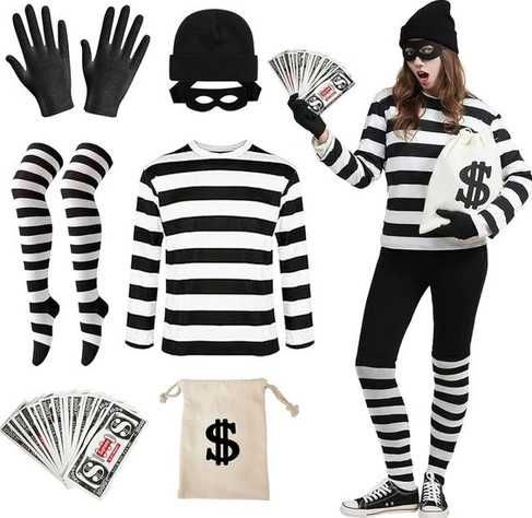 Костюм на крадец за възрастни от 7 части, карнавален костюм