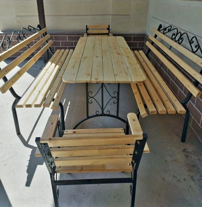 Стол и скамейка с креслами 2мт, урно