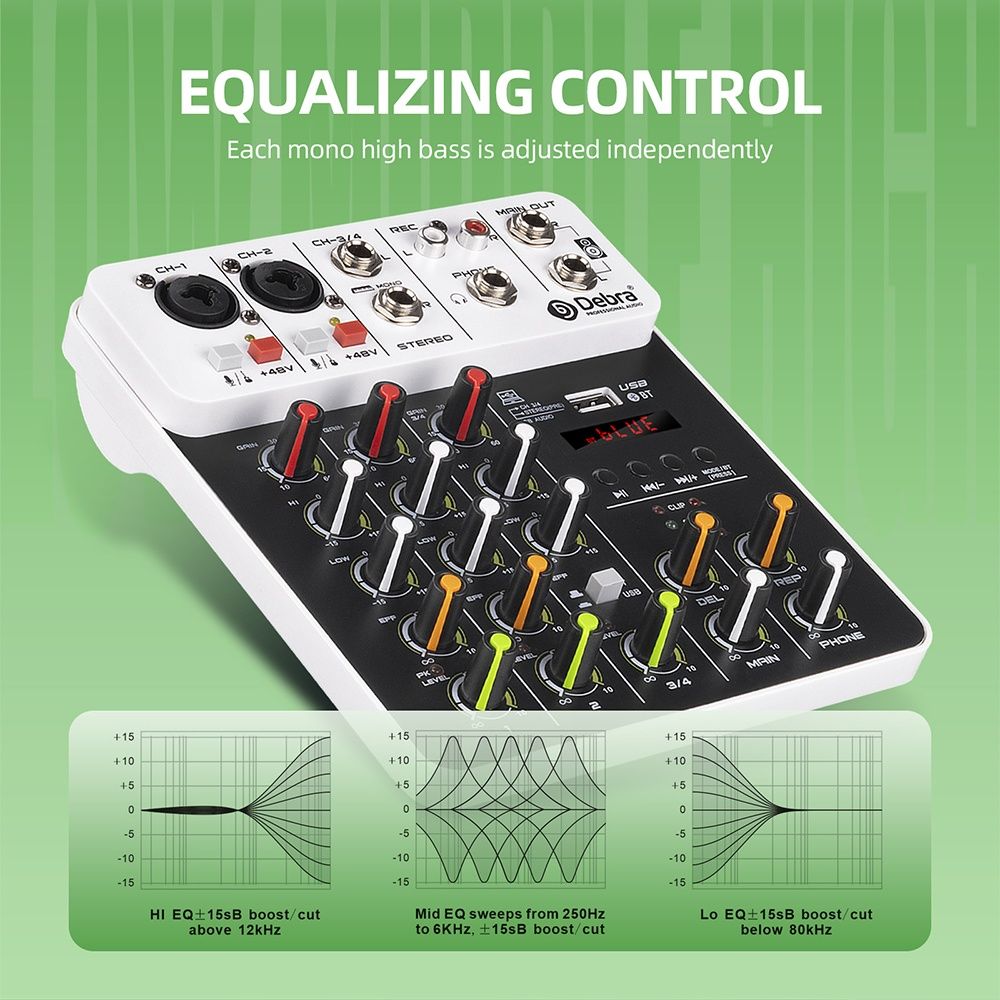 Смесителен пулт Debra V4, DJ Mixer, Bluetooth, Usb Play, Plug and Play